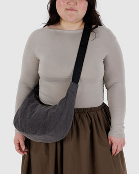 Medium Denim Crescent Bag - Washed Black Denim - On The Go