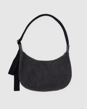 Medium Denim Crescent Bag - Washed Black Denim - On The Go