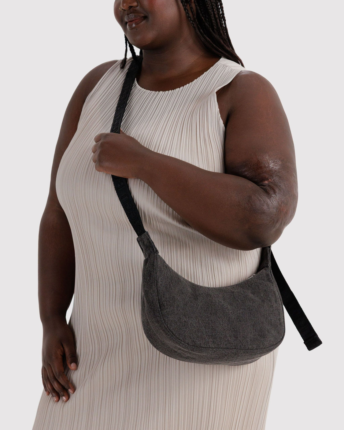 Small Denim Crescent Bag
