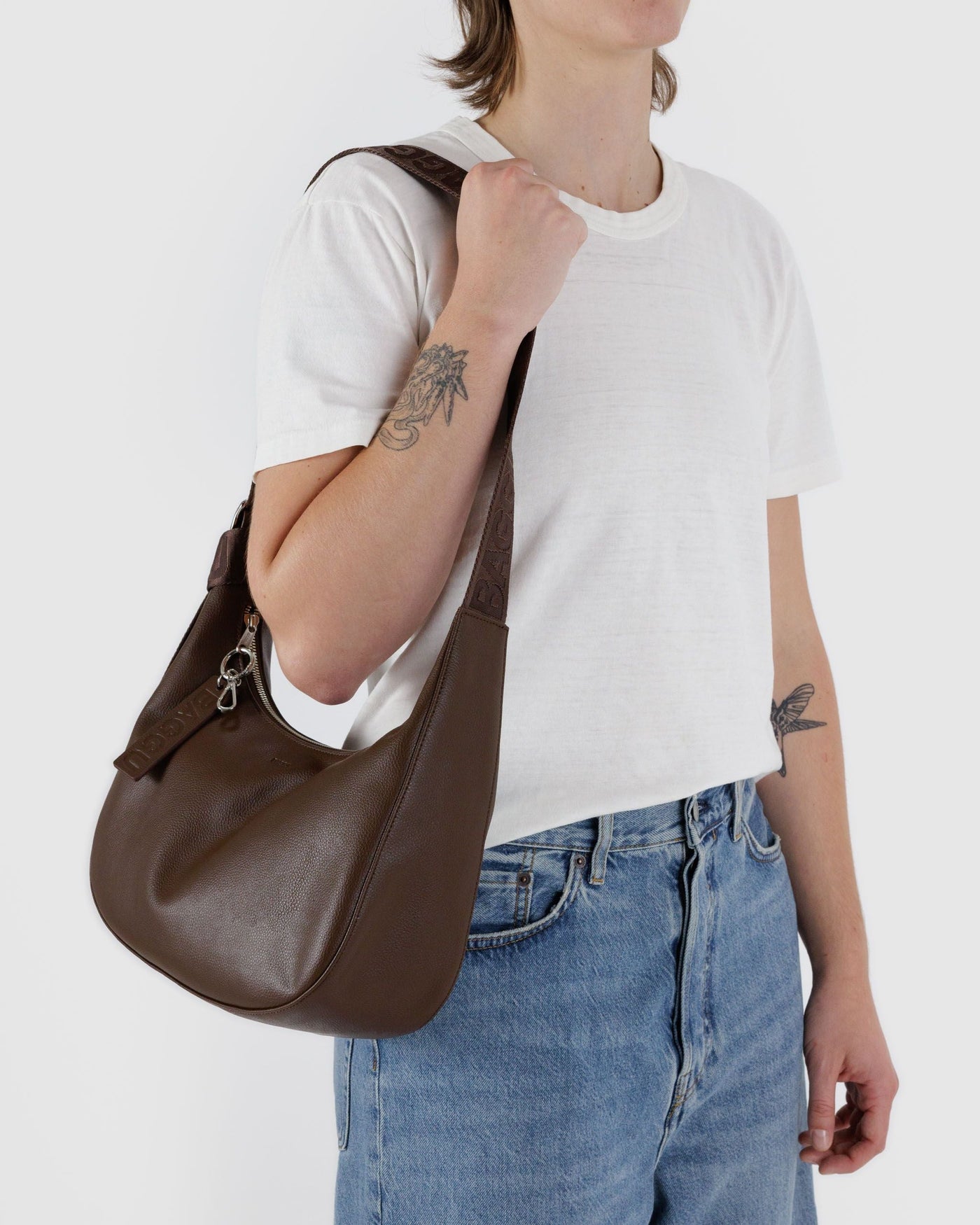 Medium Recycled Leather Crescent Bag - Brown - Fresh Volume
