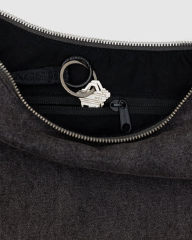Medium Denim Crescent Bag - Washed Black Denim - On The Go