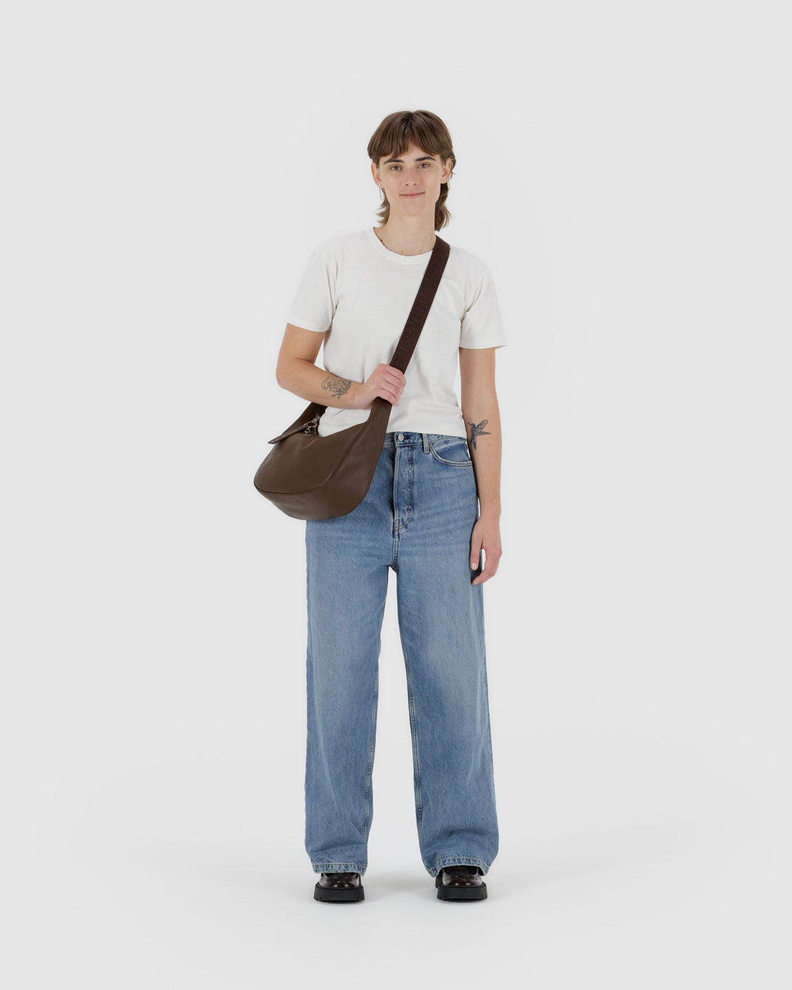 Medium Recycled Leather Crescent Bag - Brown - Fresh Volume