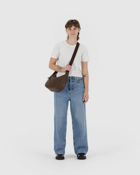 Medium Recycled Leather Crescent Bag - Brown - Fresh Volume