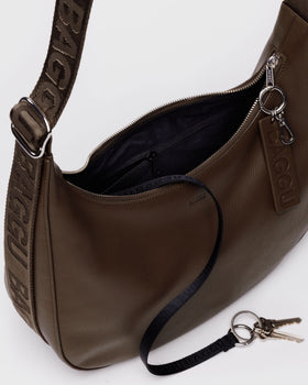 Medium Recycled Leather Crescent Bag - Brown - Fresh Volume